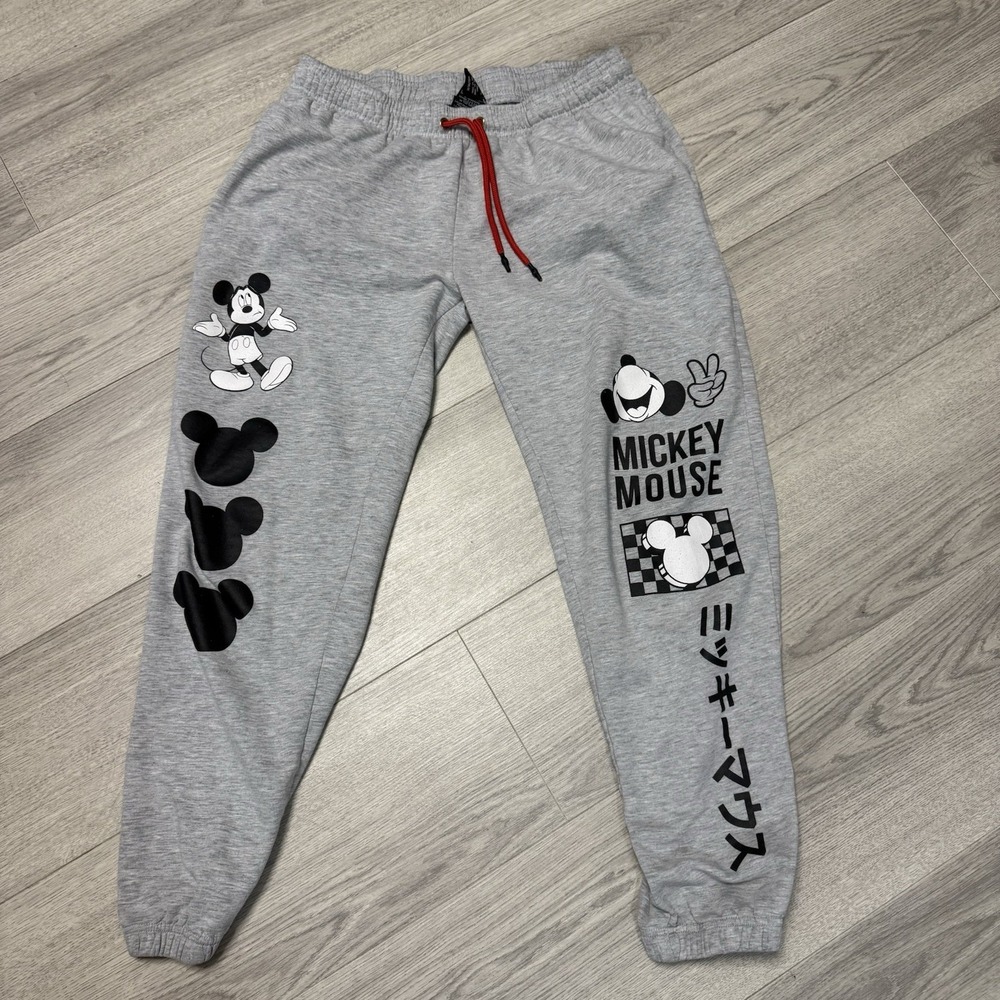Vintage Mickey Mouse Sweatpants Size M 90s Y2K Mickey Logos on Legs Gray Pant